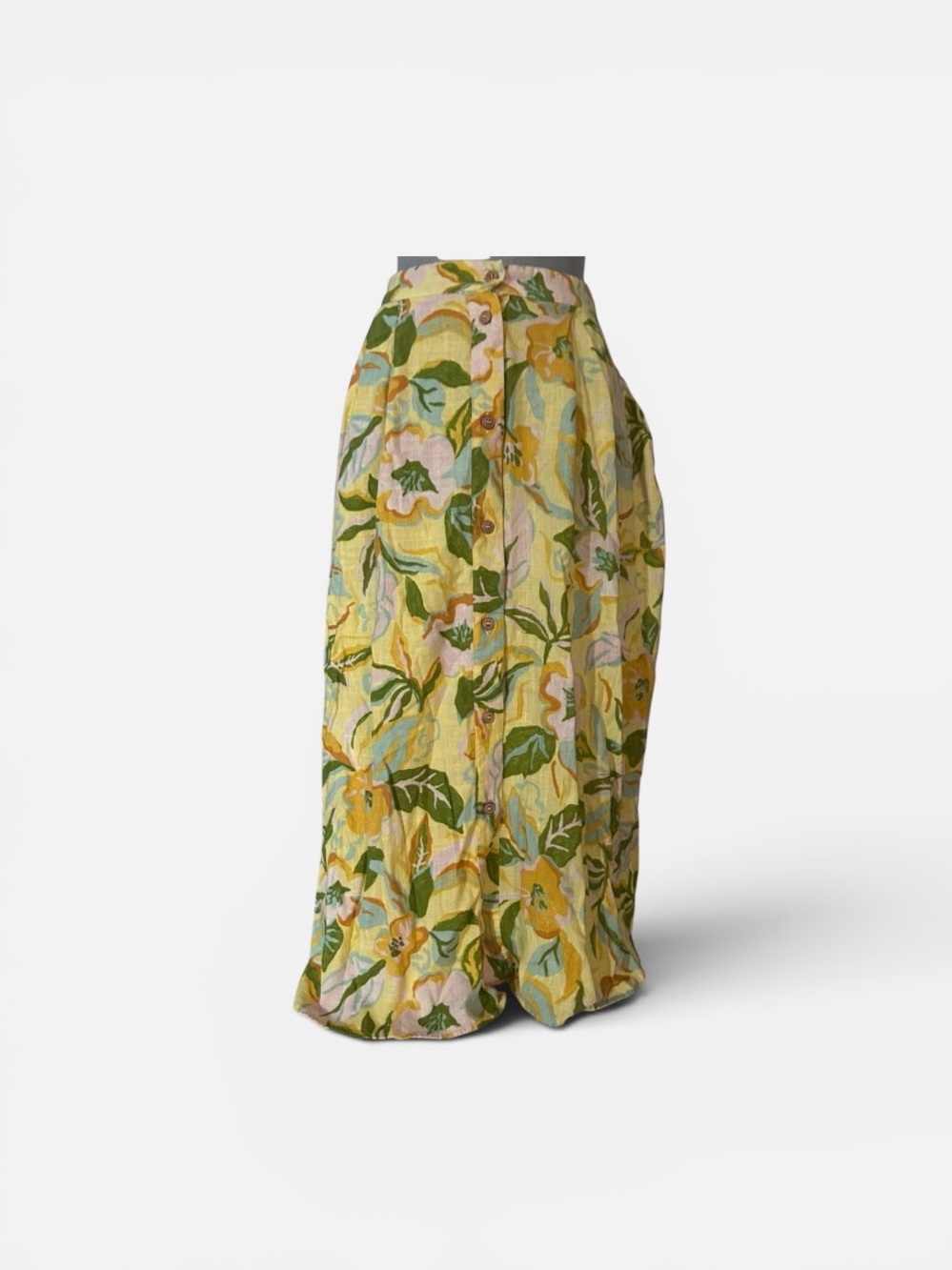Zara Yellow Floral Button-Front Maxi Skirt